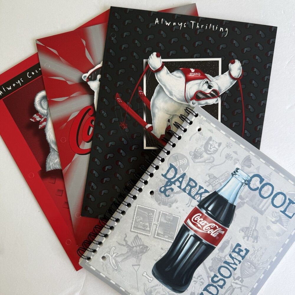 Vintage Coca Cola Coke Soft Drink Folders Spiral Notebook 1997 Memorabilia Qty 4